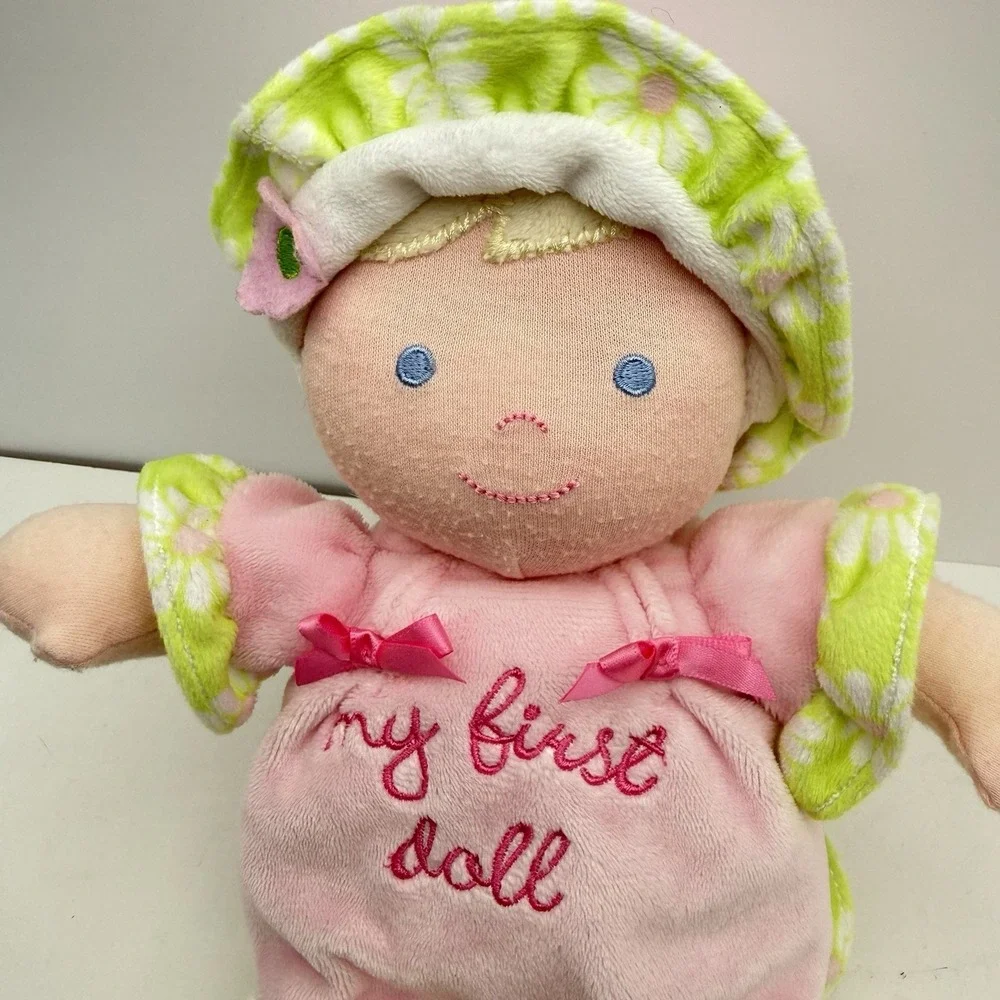 Carters My First Doll Pink Dress Hat Flower Rattle Embroidered Eyes Lovey Baby